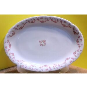 Victoria Czechoslovakia Rose Garland Oval Serving Platter Scalloped Porcelain